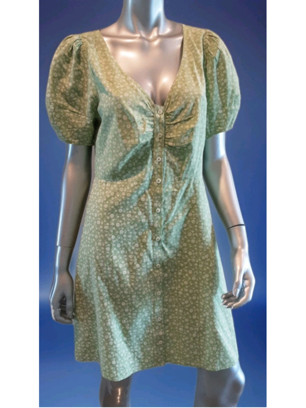 MADEWELL-Coquette Ruched Sleeve Buttons Mini-Ditsy Floral Seedling Print-Sz 6